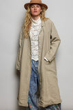 Crafted Solid Long Sleeve Long Cotton Coat Jacket: TAUPE / SM