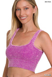 "...._ Square neck Washed Seamless Rib Bralette w/ Removab: ASH BLACK-153481 / L/XL