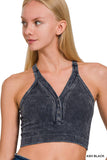 Washed Seamless rib snap button crop tank: SAND BEIGE-160833 / L/XL