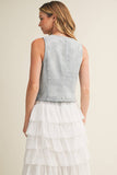LIGHT WASH DENIM VEST WITH BUCKLE CLOSURE: LT.DENIM / S