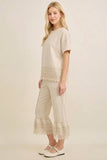 Mineral Washed Delicate lace trim hem Cropped Pants HP7236: HotCocoa / S-M-L / 2-2-2