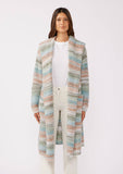 Knit Space Dye Long Sleeve Open Front Cardigan: Navy/Taupe / One Size