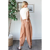 WASHED PLEAT DETAIL COTTON LINEN PANTS: BRICK / S-M-L-XL(2-2-2-2)
