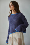 W1919 | Knit Sweater Pullover Top With Contrast Hems Detail: Ivory Grey / L