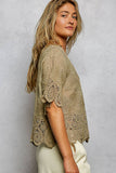 Crochet Trim Neckline Short Sleeve Jacket Top: NATURAL / Os