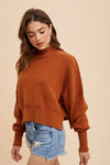 KNITTED MOCKNECK PULLOVER SWEATER: CAMEL / M