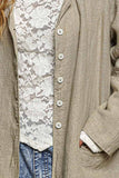 Crafted Solid Long Sleeve Long Cotton Coat Jacket: TAUPE / SM
