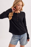 CROCHET PATCH SLEEVED HALF BUTTON ROUND NECK TOP: MUSHROOM / M