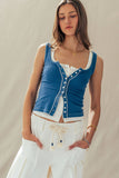 Ribbed Cotton Button-Front Picot Trim Tank: White / S-2/M-2/L-2