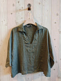 REF 12104 BLOUSE SHIRT COLLAR 100% LINEN: CAMEL