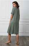 Long dress in 100% linen REF.7161: Khaki / Unique