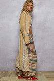 Long sleeve double gauze floral patch woven long jacket: LATTE / M