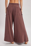 DRAWSTRING PATCH POCKETS WIDE LEG PANTS: MOCHA / L