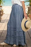 Ruffle Frayed Hem Chambray Casual Western Maxi Skirt VS83151: Washed Denim / L