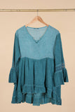 Ruffled cotton linen tunic 1003 10% linen 90% cotton: Beige