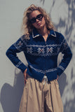 Fair Isle Zip-Up Knit Cardigan: NAVY / S-2/M-2/L-2