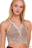 Washed Seamless rib snap button crop tank: ASH OLIVE-160834 / S/M