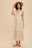 TIERED TIE STRAP MIDI DRESS: GOLDEN POPPY / M