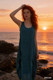 Sleeveless long dress 100% linen REF. 8466: WASABI