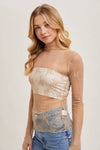 FLORAL EMBROIDERY LACE MESH LAYERING TOP: HAZELNUT / S