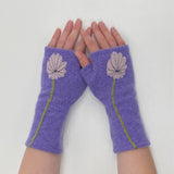Fingerless Cashmere Gloves-Mum: Aqua on Olive / One Size Fits Most