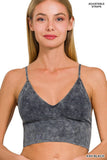 Washed Ribbed Seamless Bra Padded Tank Top: DK GREEN / 3-3 (S/M-L/XL)