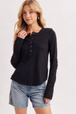 CROCHET PATCH SLEEVED HALF BUTTON ROUND NECK TOP: IVORY / M