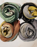JC021036 Soft Crinkle Textured Multi-Tone Stripe Scarf Wrap with Raw Edge Fringe: Green-Multi