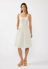 Round Neck Button-Down Corset Midi Dress: Ivory/Grey / S