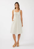 Round Neck Button-Down Corset Midi Dress: Ivory/Grey / S