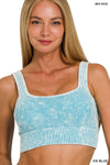 '..._ SI-24460 Square neck Washed Seamless Rib Bralette w/ Removab: BLUEGREY-163102 / S/M