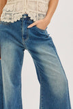 MID-RISE WIDE-LEG FRAYED HEM DENIM JEANS: DENIM BLUE / Contemporary / L