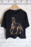 HORSE SKETCH GRAPHIC LONG CROP TOP : KHAKI
