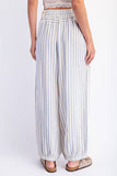 STRIPE SOFT WASH LINEN BLENDED PANTS: Black/Natural / S-M-L(2-2-2)