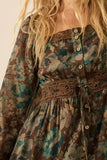 Floral Button-Front Tiered Ruffle Maxi Dress: Black / L