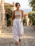8048 LINEN TROUSERS WITH STRUCTURED PANELS: PERSIMMON