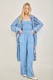 Mineral Washed Boho Plaid Patched Long Fall Jacket HT6861: Charcoal / S-M-L / 2-2-2