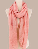 JC021037 Soft Crinkle Gauze Scarf – Boho Lightweight Shawl, Vintage Washed Wrap with Raw Fringe Edges: Black