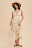 TIERED TIE STRAP MIDI DRESS: GOLDEN POPPY / M