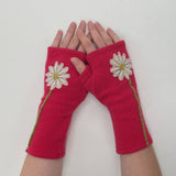 Fingerless Cashmere Gloves-Daisy: Cream on Brown / One Size Fits Most