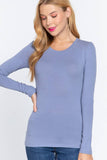 Long Sleeve Crew Neck Cotton Spandex Jersey Top: OLV-olive green / S