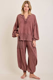 Zen Mineral Washed Ribbed  Baggy Lounge Balloon Pants HP7610: HotCocoa / S-M-L / 2-2-2