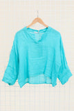 Linen top v-neck 23100 100% linen: Camel