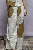 Solid lace patch detail woven pants: HONEY GOLD / M