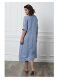 Long dress in 100% linen REF.7161: Wasabi / Unique