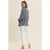 MINERAL-WASHED OPEN FRONT COTTON SWEATER CARDIGAN: ANTIQUE WINE / M