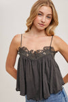 CROCHET CONTRAST CAMISOLE TOP: ASH / L