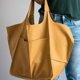 Women's Soft Leather Large Capacity Shoulder Tote Bag: Yellow