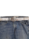 Western Floral Buckle w. Vintage Distressed Studded Belt: Vintage Tan / S