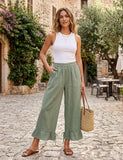 4029 WIDE LINEN PANTS WITH EYELET EMBROIDERY: CAMEL